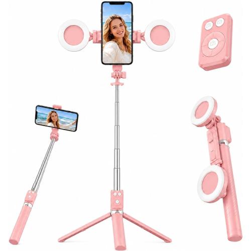 Tripod for iPhone with Light, Selfie Stick for iPhone, Pink Tripod Stand