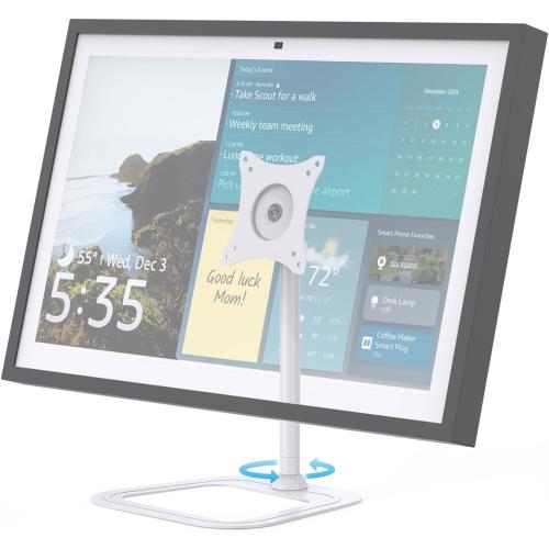 Almoz Swivel and Tilt Stand Compatible with Echo Show 15 All Generation, Metal Show 15 Mount with Stable Big Base, Raise Up to 10, Easy to Assemble and Change Horizontal-Vertical Mode(White)