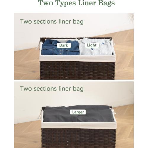 SETVSON Storage Basket with Lid Wicker Baskets for Storage with 2 Separate Lid 42.3 Gallon (160 L) 29.9 x 17.3 x 18.1 Inches Rattan Woven Large Wicker Basket with 2 Liners for Bedroom Laundry Brown