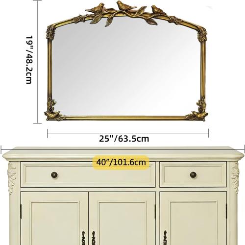 Gold Baroque Vintage Mirror for Vanity 19x25Inch Gold Antique with Ornate Frame, Arched Vintage Wall for Bathroom, Living Room, Fireplace, Entryway (Golden (Arched 6), 20L x 26W（Vertical ）)