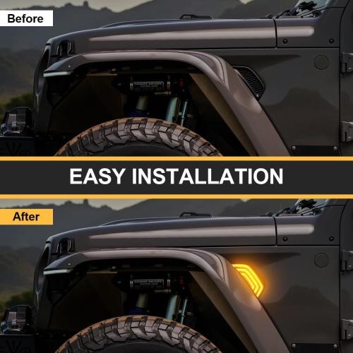 Front Fender Air Vent Led Turn Signal Side Marker Lights Compatible with Wrangler JL JLU 2018-2024 & For Gladiator JT 2020-2023 White DRL & Amber Yellow Dynmaic Sequential Blink(Clear Lens)