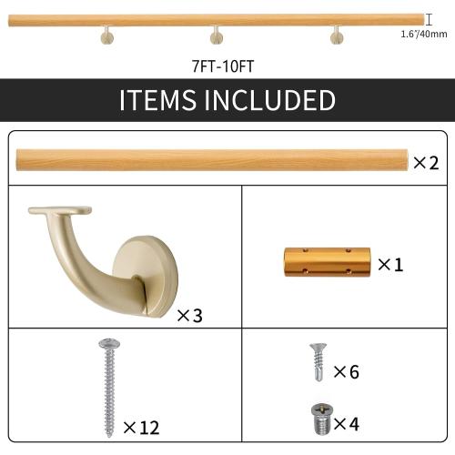 7 FT Modern Aluminum Handrail Set, handrails for Indoor Stairs,Deck,Slope, Wall Mounted Staircase handrails, Zink Alloy Brackets Included,Rust Free. (Cherry Wood Grain, 7 FT)