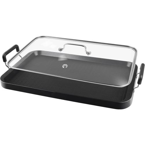 Vayepro 2-Burner Griddle Pan with Glass Lid - Nonstick Stovetop Griddle for Gas, Glass Stove Top - Aluminum Camping Grill Pan for Pancakes, Eggs, Breakfast