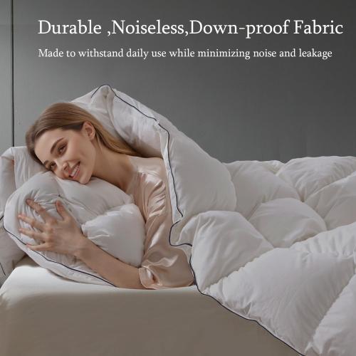 Noiseless Queen Size Down Comforter,Medium Weight All-Season Duvet Insert with 8 Loops,Luxury Bedding Comforter, White,90x90