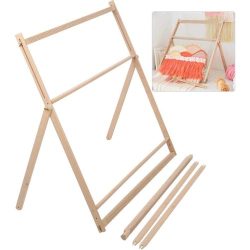 Weaving Loom, Wooden Multi-Craft Weaving Frame Loom with Stand, DIY Hand Knitting Weaving Machine Tapestry Wool Knitting Tool Kids Girls