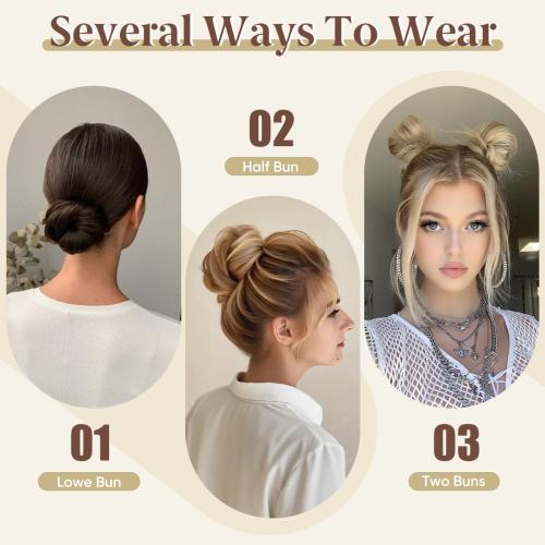 CJL HAIR 2PCs Small Cute Messy Bun Hair Piece for Thin Hair Women Mini Synthetic Curly Bun Scrunchies Updo Hairpieces Chocolate