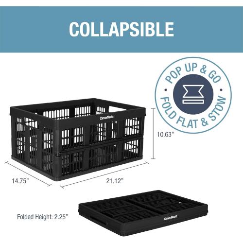 Size 11 Gallon 3 Pack Color Black CleverMade Collapsible Utility Crates-Obsidian 3pck 45L / 11 Gal holds 66 lbs - Stackable Containers Heavy Duty Capacity Crates Space-Saving Baskets