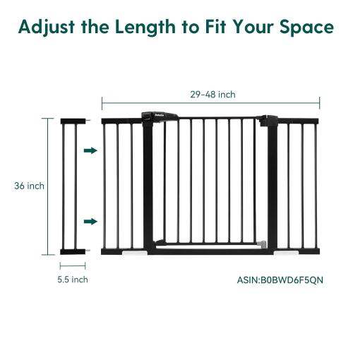 Black BABELIO Metal Baby/Dog Gate Extender, 5.5inch (14cm) Black Pet Gate Extension, Extra Wide Pet Gate Accessories for Stairs & Doorways, NO Need Tools NO Drilling, 36 Tall