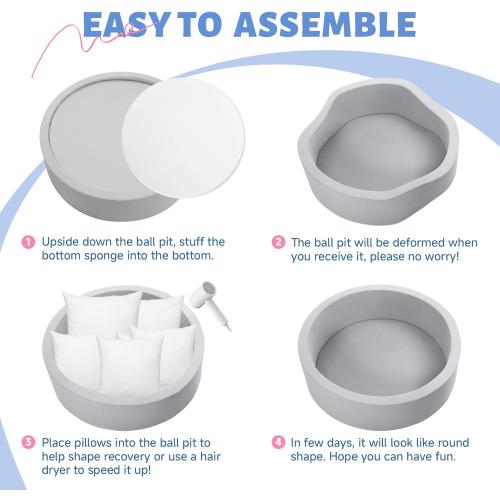 Wilwolfer Foam Ball Pit for Toddlers, Large Baby Ball Pit for Babies with Soft Memory Sponge, Indoor Outdoor Baby Playpen, Kids Play Ball Pool, Gift Toys for Infants Boys and Girls (Gray, NO Balls)