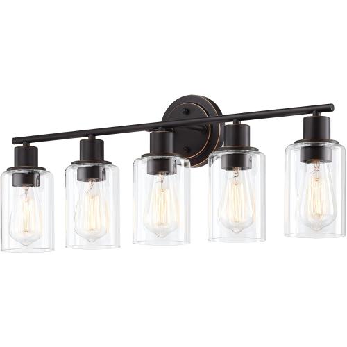 5-Light Oil Rubbed Bronze Bathroom Vanity Light Over Mirror, Oil Rubbed Bronze 5-Bulb Wall Sconce Above Kitchen Sink, Brown Wall Sconce for Bathroom Vanity
