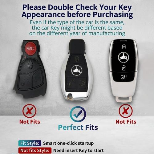 Leather Key Fob Cover for Mercedes-Benz, Full Protective Case with Metal Keychain, Compatible with LS CLK AMG CLK CLK GLC GLE GLS ML SL SLK A C E R S G Remote Key,(Style B: Black)