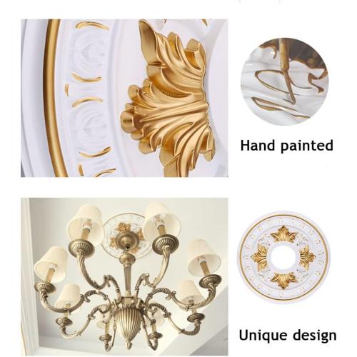 White and Gold B-15.6OD x 4.3ID PU Decorative Ceiling Medallion for Light Fixtures and Ceiling Fans, Molded Plastic, Gold and White Finish, (B-15.6OD x 4.3ID)
