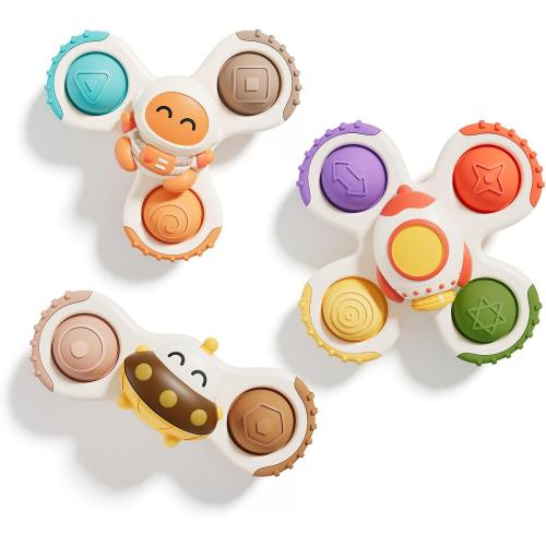 ALASOU 3PCS Pop Suction Cup Spinner Sensory Airplane Travel Toys for 1 Year Old Boy Girl Infant Toddlers|Novelty Spinning Tops 12 18 Months|1 2 Year Old Boy Birthday Gift|Baby Bath Toy Kids Ages 1-3