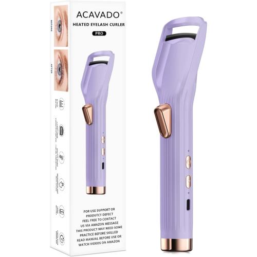 Purple Heated Eyelash Curler Premium PRO - Fast Heat up in 8s - 24 Hours Long Lasting - Rechargeable Electric Eyelash Curler with Type-C, Innovative L Silicone, 2 Heat Modes, Anti-Burn Eyelid, Purple-CB