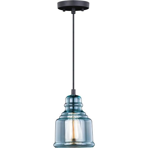 VAXCEL Millie Jar Mini Pendant for Kitchen Island, Farmhouse Ceiling Lighting, Oil Rubbed Bronze Finish, Smoke Blue Glass