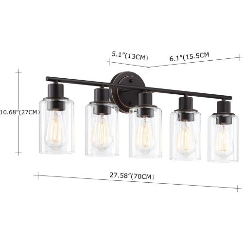 5-Light Oil Rubbed Bronze Bathroom Vanity Light Over Mirror, Oil Rubbed Bronze 5-Bulb Wall Sconce Above Kitchen Sink, Brown Wall Sconce for Bathroom Vanity