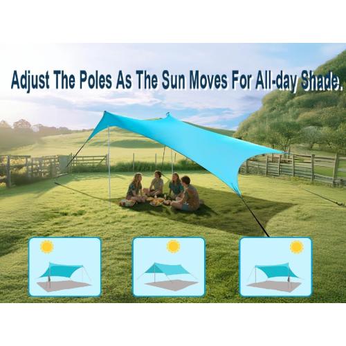 10×10ft UPF50  Beach Tent Sun Shelter, Windproof Stable Outdoor Pop Up Beach Shade Canopy for Camping, Fishing, Backyard Fun or Picnics, 2 Poles