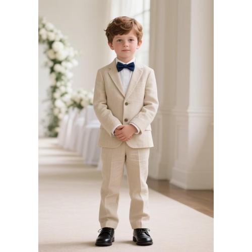 Set of 3 Size 6Y Boys Linen Suits for Kids Summer Slim Fit 3 Piece Beach Wedding Outfit Light Weight Tuxedo Linen Suit Set