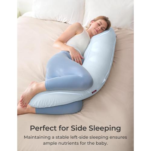 Momcozy Pregnancy Pillows for Side Sleeping, J Shaped Maternity Body Pillow for Pregnancy, Soft Pregnancy Pillow for Head Neck Belly Support, Blue