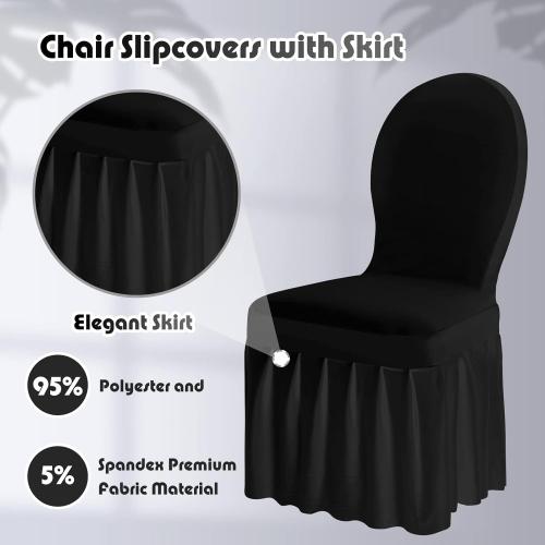 Oudain Chair Slip Covers with Skirt Wedding Long Stretch Spandex Dining Chair Cover Protectors Removable and Washable for Hotel and Wedding Ceremony(Black,10 Pieces)