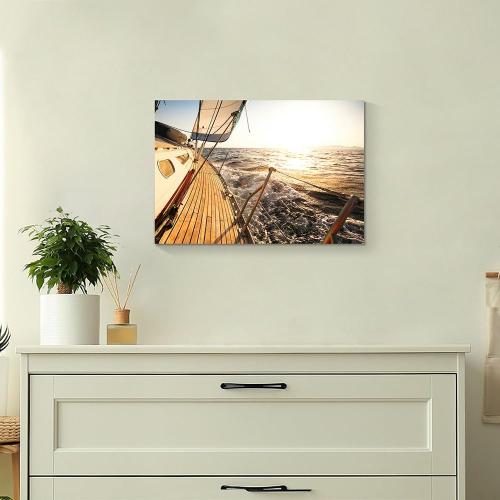 Hardy Gallery sailboat wall art coastal pictures: sunset wall decor sailing artwork nautical ocean print in canvas painting for bathroom 11 x 16