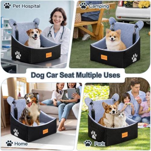 Dog Car Seats for Small/Medium Dogs up to 33lbs(Grey Black). | Car Seat for Dogs, Waterproof Washable, 2 Safety Belts, Non-Slip Base, Storage Pocket, Car Front/Rear Travel, Outdoor Dog Bed