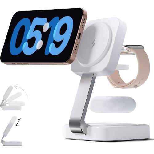 RYND 2026 Traveling Wireless Mag-Safe Fast Charging Station,Magnetic 3 in 1 Charger with iPhone 17 16 15 14 13 12 Pro Max Plus,Apple Watch Series & Air pods 4 3 2 Pro-Gifts for Wife & Husband(White)