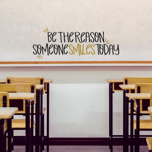 Paper Riot Co. Inspirational Wall Stickers Be The Reason Someone Smiles Today Positive Motivational Removable Adhesive Decals for Classroom Kids Room Nursery Bedroom Home Decor