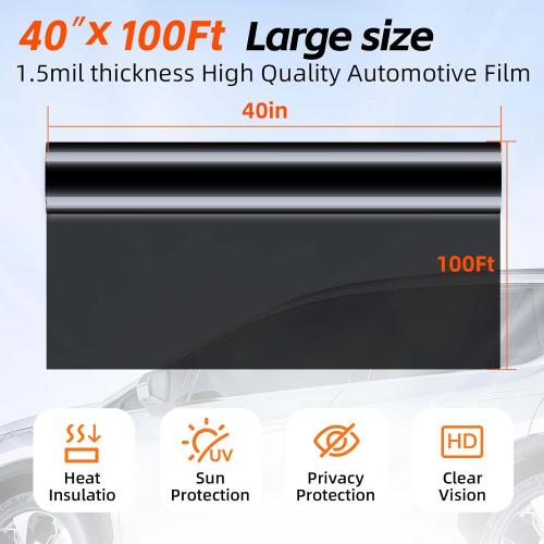 Window Tint Car 5% VLT 40 in x 100 FT 2PLY Carbon Window Film Tint for Home and Car,Automotive Window Privacy Film with Installation Tools,Blocks UV/IR Rays,Heat & Glare and Scratch Resistance