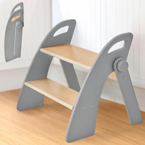 Wooden Step Stool, Two Step Stools, 300 lb. Load Capacity, with Safety Non-Slip Pads and Handles, Bamboo Step Stool for Bathroom and Kitchen, Children's Christmas Gift (Grizzly)