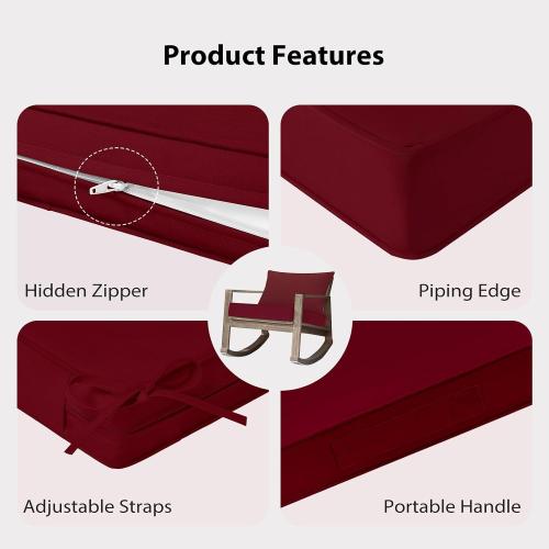 Outdoor Chair Cushions 22x22, Patio Furniture Cushions with Removable Cover, Outdoor Deep Seat Cushion Set with Ties and Handle, Waterproof Outdoor Cushions for Chair Sofa Couch, Burgundy