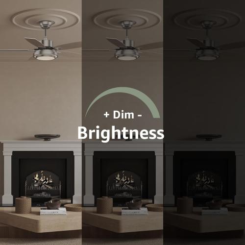 42 Inch Nickel Ceiling Fans with Lights and Remote Control for Bedroom, Modern Ceiling Fan with Quiet Reversible DC Motor, 3CCT, Dimmable, LED for Living Room, Patio, Indoor and Outdoor