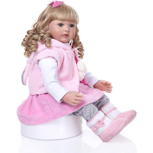 Pinky Reborn Lovely 24inch Reborn Baby Doll Realistic Real Looking Reborn Toddler Dolls Lifelike Soft Child Growth Partner Lovely Birthday Xmas Present