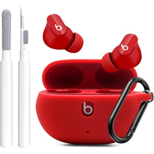 for Beats Studio Buds/Buds   Case with Cleaner kit 2021/2023, Soft Silicone Cover New Beat Studio Buds Plus Protective Skin with Keychain for Beat Studio Buds/Bud Plus Charging Case, Red