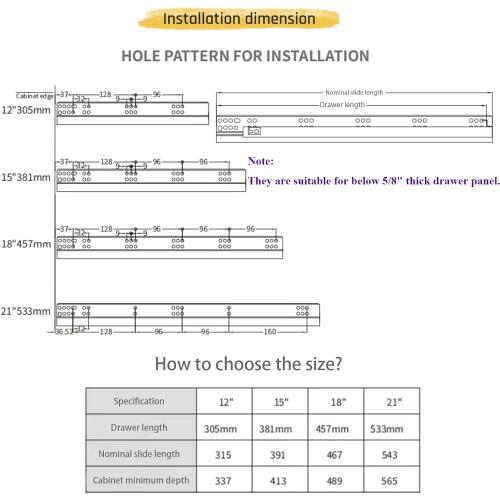 Undermount Concealed Soft Close Drawer Slides 15inch,6 Pairs Full Extension Drawer Glides Runners with Locking Device and Rear Mounting Brackets