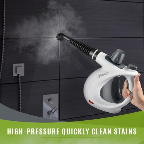Color Grey Pressurized Handheld Multi-Surface Natural Steam Cleaner with 12 pcs Accessories, Multi-Purpose Steamer for Home Use, Steamer for Cleaning Floor, Upholstery, Grout and Car (Grey)
