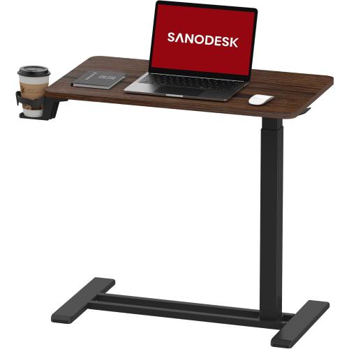 SANODESK Mobile Standing Desk with Hidden Wheels,Pneumatic Laptop Desk Rolling Computer Cart Movable Height Adjustable Small Sit Stand Desk for Home Office(27.6 W x 15.7 D, Maple)