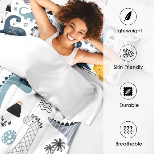 Dinosaur Cute Kids Comforter Set Twin Size, Dino Dragon Blue Yellow Soft Bedding Set with Pillowcases for Girls Teens Kids Boys Adults Bedroom Bed Decor,1 Quilt 1 Pillow Case