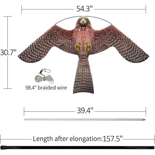 eyijklzo Bird Scarer Flying Kite Crops Farm Flying Bird Hawk Flying Kite with 4m Telescopic Pole