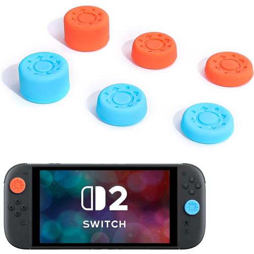DLseego 6PCS Thumb Grips Designed for Nintendo Switch 2 2025, Soft Silicone Joycon Analog Controller Protective Anti-Slip Cover Button Joycon Joystick Caps Covers, 3 Heights, Wheel - Blue Orange