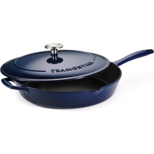 Tramontina Bestow Enameled Cast Iron Skillet with Lid, 12-inch Frying Pan, Blue