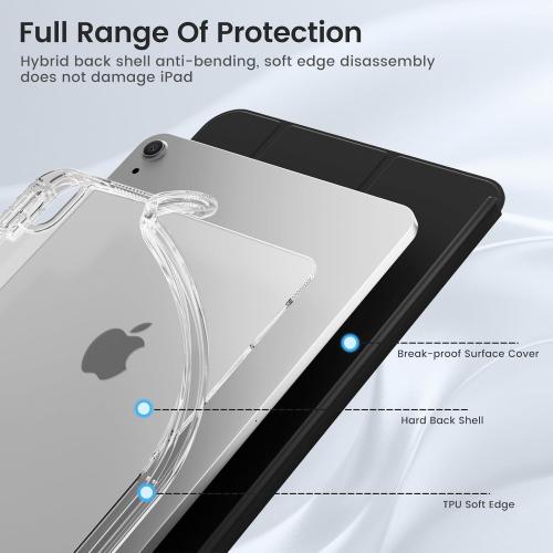 Detachable Case for iPad (A16) 11th/10th Generation 11 Inch/10.9 Inch (2025/2022) with Pencil Holder - 2-in-1 Removable Sliding Cover with Full Clear Back, Lanscape & Portrait Angle, Black