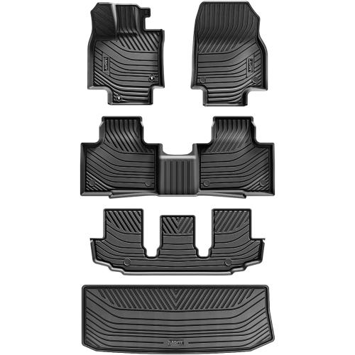 LASFIT Floor Mats&Trunk Mats for Toyota Highlander 8 Seats 2020-2025 2026 (Not for Hybrid), All Weather TPE Floor Liner & Cargo mats for Highlander，Front&Rear 4 Rows mats.