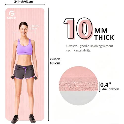 ‼️light lavendar‼️Gruper Yoga Mat Non Slip NBR Extra Thick Yoga Mat, 72L x 32/24W x 0.6/0.4TH (185cm x 80cm/61cm x 15mm/10mm), Anti-Tear Exercise Mat with Carrying Strap and Bag, Workout Mats for Yoga, Pilates