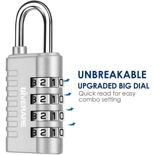 4 Pack Combination Lock, 4-Digit Padlock Keyless, Resettable Metal Luggage Locks, Weatherproof Alloy Travel Lock for Backpack, Gym, School, Locker, Fence, Gate, Hasp, Case, Black Silver-by GIVERARE