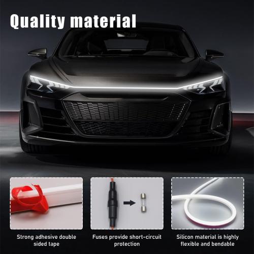 79 Inch Car Hood Light Strip, Exterior Flexible Daytime LED Running Light, Waterproof Auto LED Strip Light with Dynamic Scan Start-up Effect, Car Accessories for SUV Truck (White)