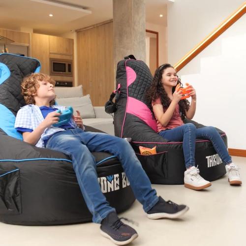 Throne Boss Gaming Bean Bag Chair for Kids with High Back – Floor Gaming Chair, Easy to Clean Oxford 420D Fabric, Large Side Pockets, Headphone Hanger – Cover ONLY Add 200 Liters Beans (Blue)