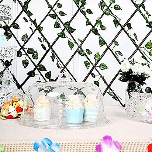 17x95 Brown Wood Expandable Lattice Fence Green Faux Ivy Leaves Backdrop Panel - Wedding Party Decorations Supplies