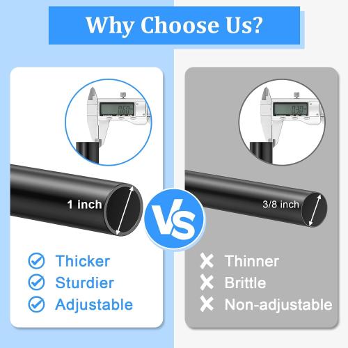 Curtain Rods for Windows 32-90 Inch, 1 Inch Adjustable Black Curtain Rod Set with Brackets, Easy Install