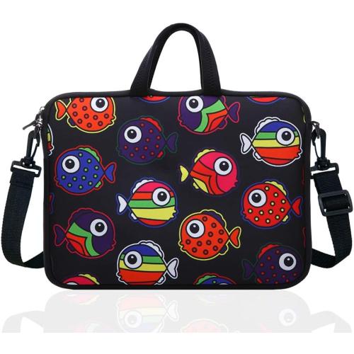 10-Inch Laptop Shoulder Sleeve Case and Tablet Bag for most 9.7 10 10.1 10.2 Ipad/Notebook/eBook/Readers (black red fish)